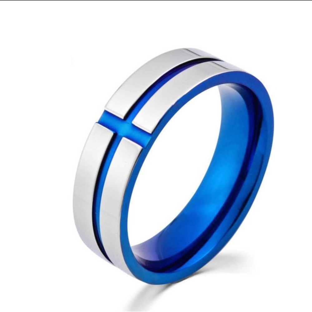 6mm Silver Titanium Steel Blue line Ring stainless - Picture 7 of 8